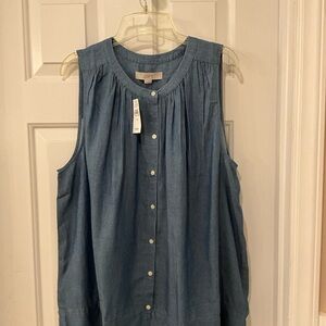 ANNE TAYLOR LOFT XL Denim/Chambray sleeveless button down. NWT.